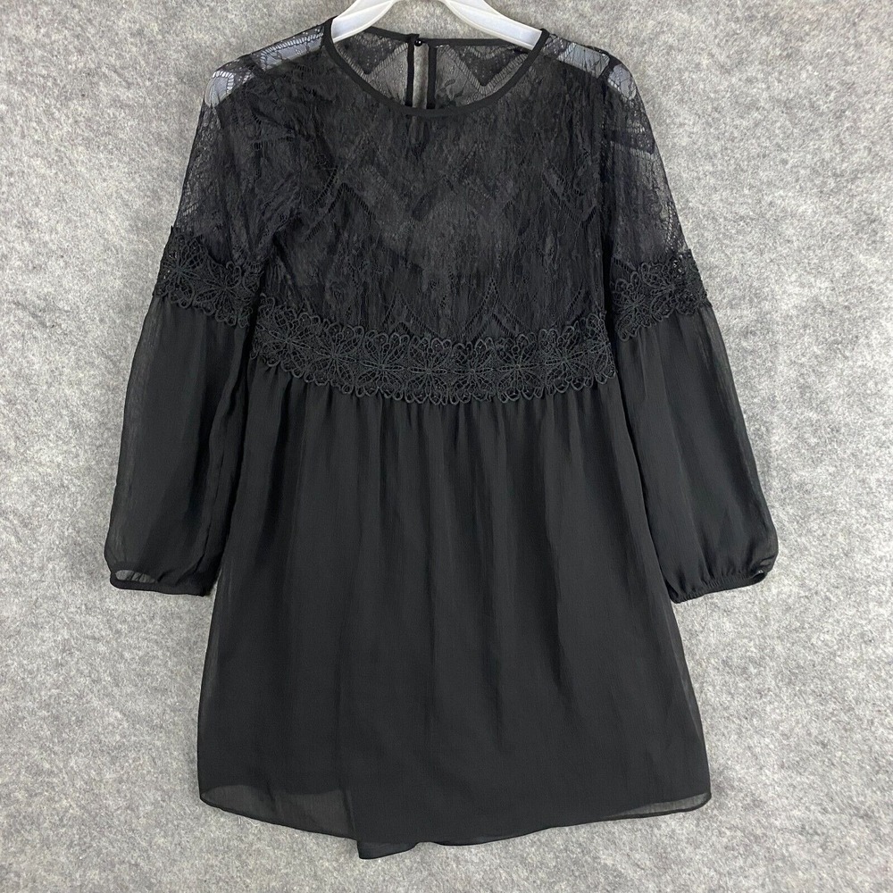 BCX Dress Small Women's Blouson Black Long Sleeve 100%‎ Polyester S
